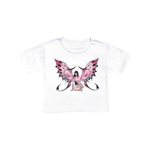 m现货！deadly蝴蝶女白色baby tee