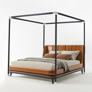 新中式全实木蚊帐支架家用加粗加厚庭院架子户外床幔杆整根不拼接