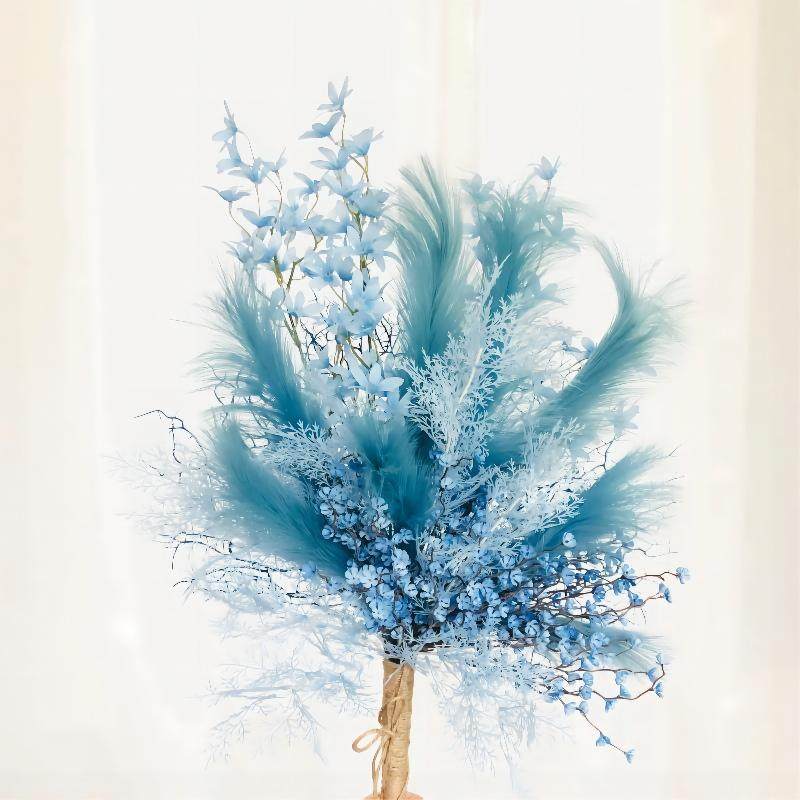 仿真花绢花毛绒花创意芦苇塑料花束桌面花瓶婚庆室内装饰摆放花卉