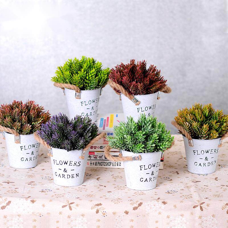 仿真塑料花草绿植小铁桶盆栽摆件北欧风客厅花艺摆设盆景摆放花卉