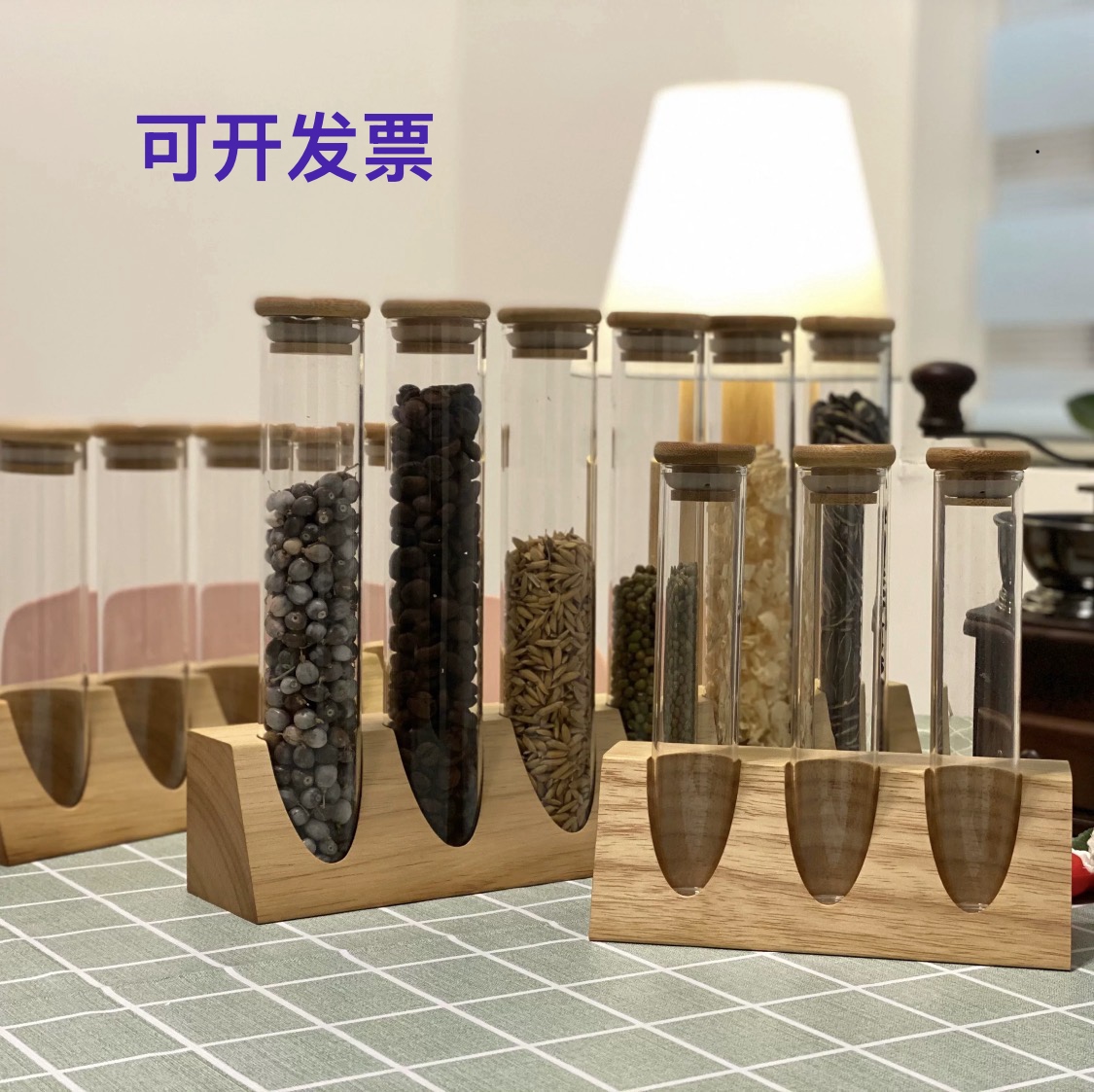 实木展示架创意风分类玻璃储物罐图片