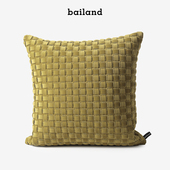 bailand现代简约姜黄色绒面手工编织靠垫抱枕样板房沙发方枕腰枕