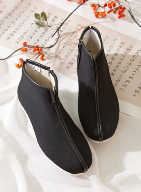 内联升布鞋男鞋手工千层底高帮情侣款拉锁羊毛毡棉鞋8167A/8681A