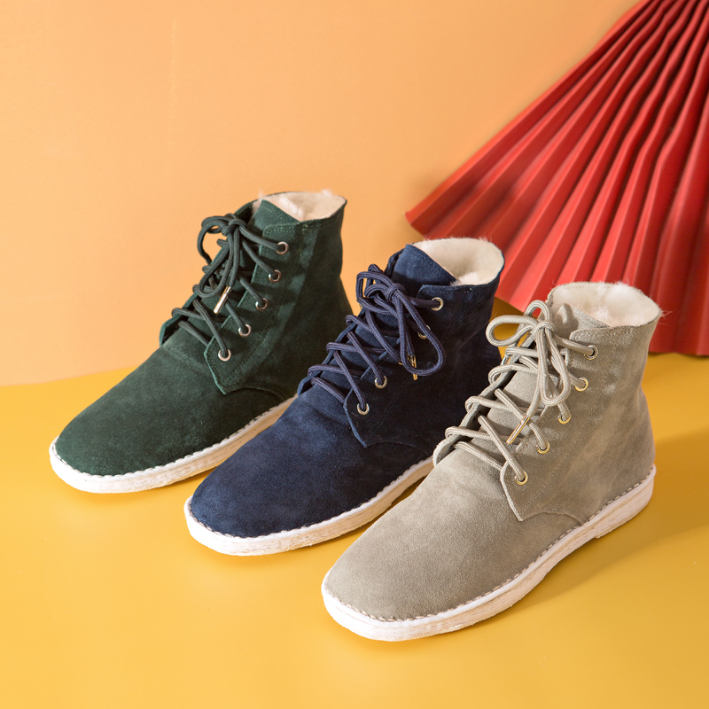 内联升棉鞋高帮反绒皮羊毛男棉鞋