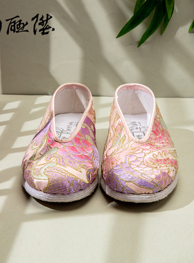 内联升布鞋女春季新款手工千层底女鞋鱼跃龙门绣花汉服鞋8693A