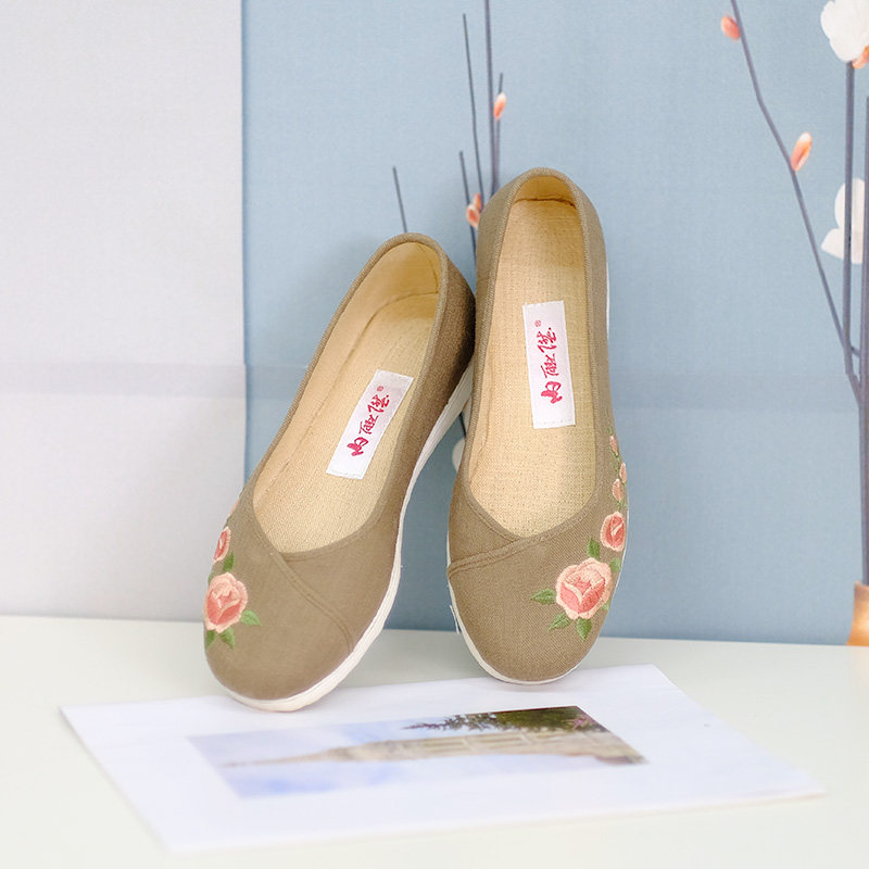 内联升女鞋老字号北京布鞋手工坤千层底加密亚麻尖口鞋8725a