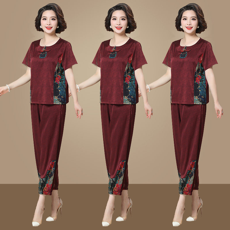 妈妈夏装两件套40岁50中老年高贵小衫上衣女奶奶装民族风气质套装