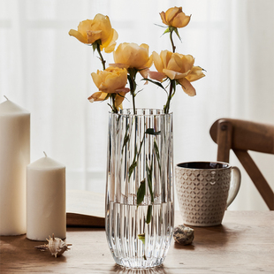 北欧透明玻璃花瓶 摆件客厅插花高级感水培鲜花玫瑰百合专用桌面