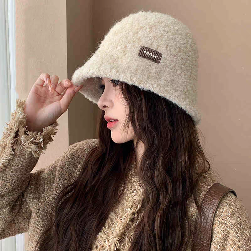 2025秋冬季新款毛绒渔夫帽子女百搭保暖防寒大头围显脸小水桶帽潮