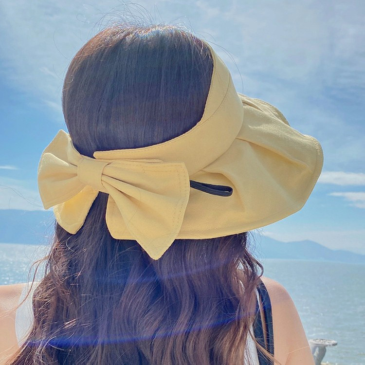 空顶防晒帽女夏季防紫外线沙滩遮阳帽韩版百搭遮脸蝴蝶结太阳帽子
