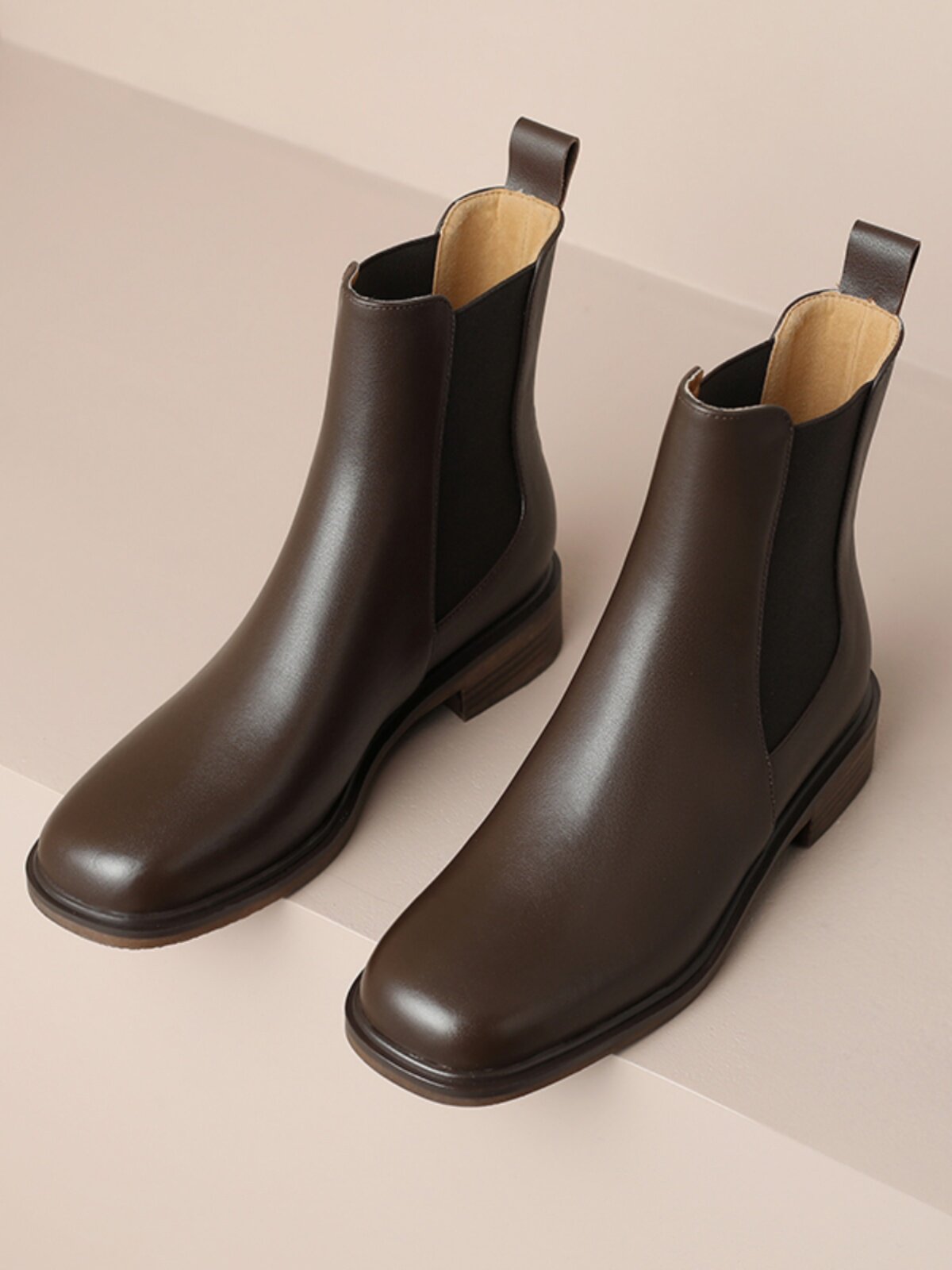FLAT LEATHER WOMENS BOOTS AUTUMN AND WINTER GENUINE LEATHER BRITISH STYLE FLAT HEEL SKINNY CHELSEA BOOTS PURE LEATHER BOOTIES AND FLEECE BROWN