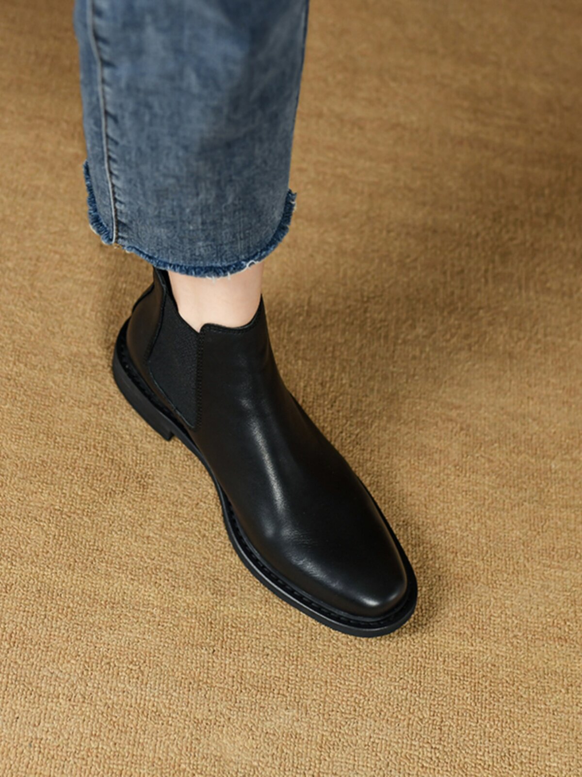 2024 AUTUMN NEW FLAT LEATHER CHELSEA BOOTS BRITISH WINTER BOOTS WOMENS VINTAGE COFFEE ANKLE BOOTS