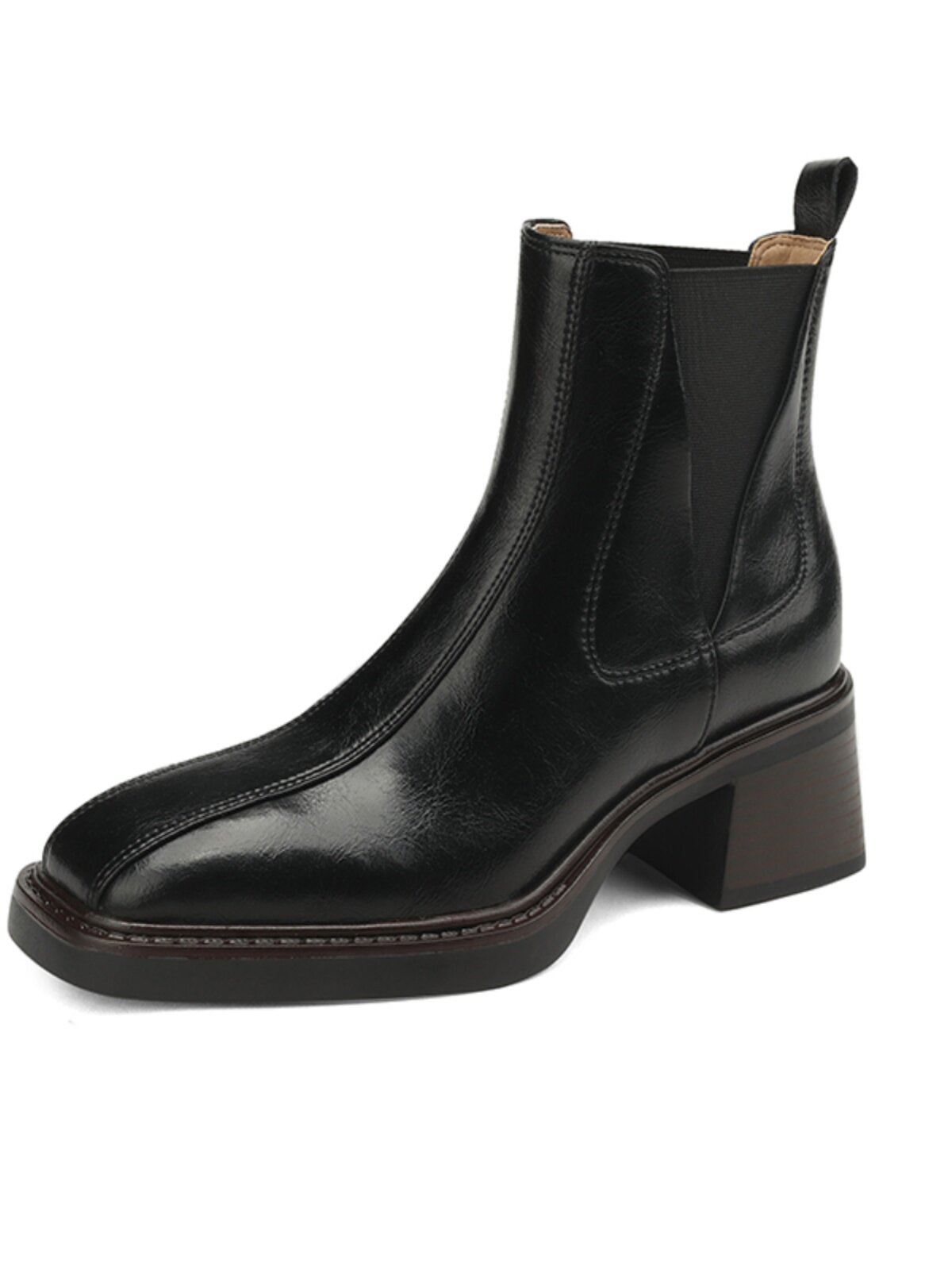 2024 NEW BRITISH STYLE HIGH HEEL BLOCK HEEL SQUARE TOE PLATFORM CHELSEA BOOTS MEDIUM HEEL BOOTS WOMENS BROWN SLEEVE 6CM