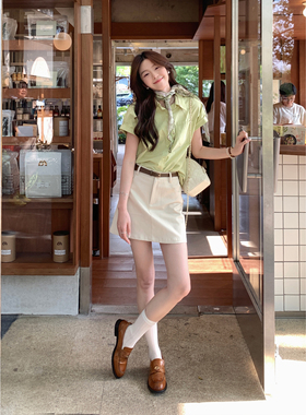 Even一雯【腰线陷阱】韩系高智感外穿通勤简约舒适牛仔杏色半裙