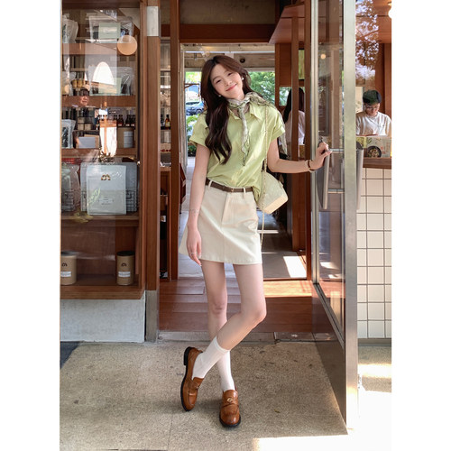 Even一雯【腰线陷阱】韩系高智感外穿通勤简约舒适牛仔杏色半裙