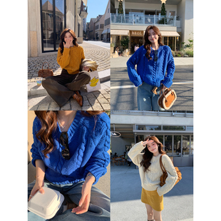 Even一雯 韩系高智感简约日常百搭休闲慵懒感圆领毛衣 日落潮汐