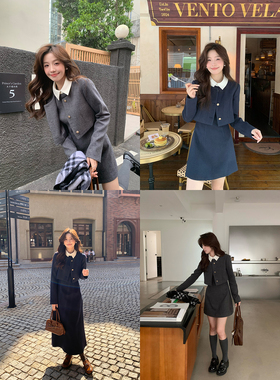 Even一雯【智性韩女】韩系高智感秋冬精致假两件收腰小个子连衣裙