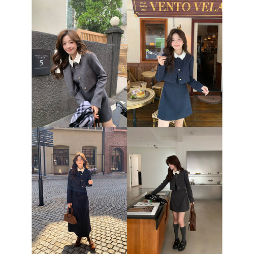 Even一雯【智性韩女】韩系高智感秋冬精致假两件收腰小个子连衣裙