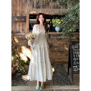 Even一雯【茉香小调】韩系高智清新温柔法式碎花裙吊带收腰长裙
