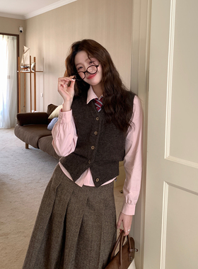 Even一雯【博主叠搭】韩系高智感含羊毛棕色日常叠穿单品马甲背心