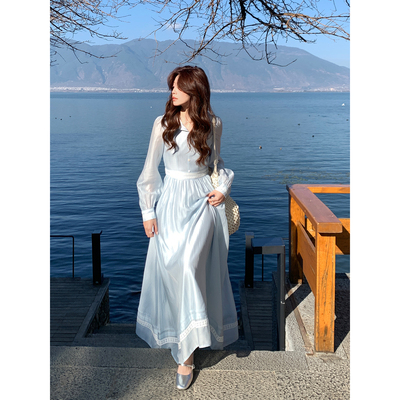 Even一雯【镜湖倒影】韩系高智天丝醋酸温柔风连衣裙精致减龄长裙