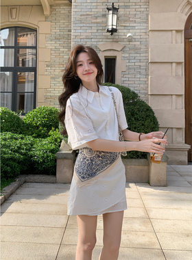 清仓Even一雯【高智姐感】韩系镂空收腰连衣裙女夏季显瘦ins裙子