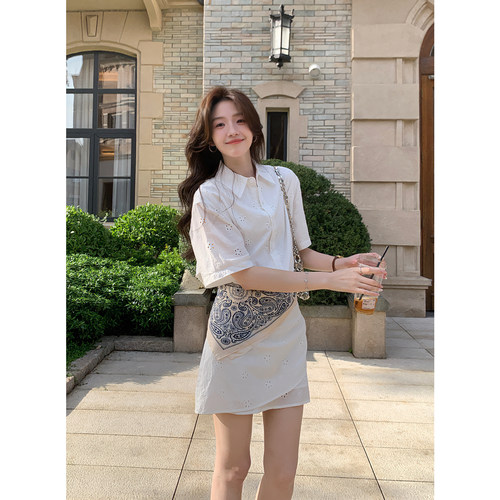 韩系镂空收腰连衣裙女夏季