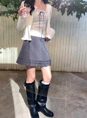 Even一雯【低糖波尔卡】韩系高智早秋温柔百搭日常灰色波点半身裙