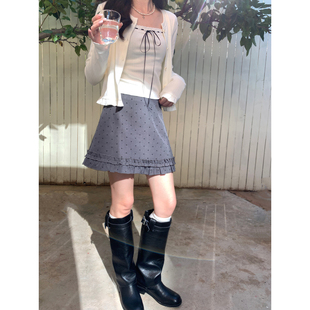 Even一雯【低糖波尔卡】韩系高智早秋温柔百搭日常灰色波点半身裙