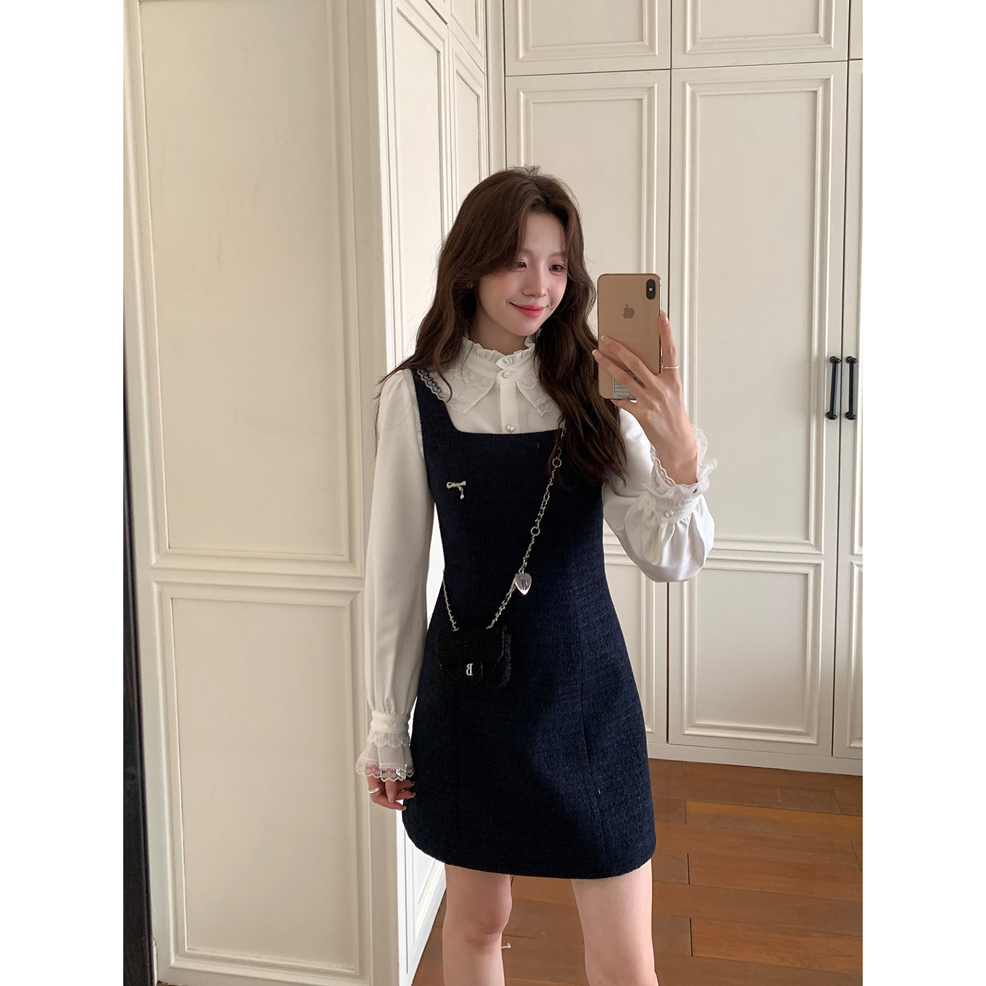 Even一雯【反转巴黎】韩系高智感秋冬法式千金感精致藏青色连衣裙,女装/女士精品,时尚套装,淘宝优惠券,粉丝福利购,淘宝优惠卷