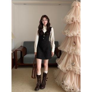 Even一雯【沪上千金】韩系高智感秋冬精致千金感带闪假两件连衣裙