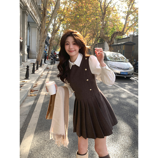 韩系高智秋冬气质假两件厚款 名字 百褶收腰连衣裙 你 Even一雯
