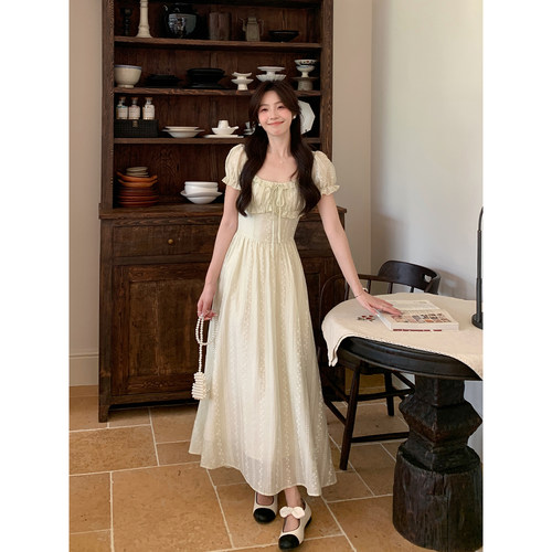 Even一雯【六月风铃】韩系高智感荷叶边连衣裙女夏气质泡泡袖长裙