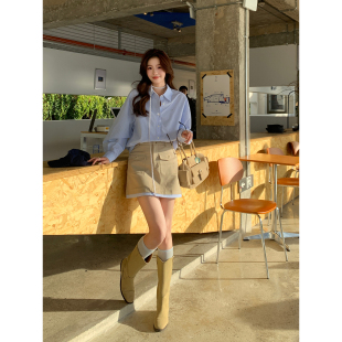 Even一雯 韩系高智感撞色百搭半身裙精致通勤休闲短裙 万能搭档