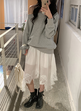 Even一雯【白色情绪】韩系高智不规则吊带裙女春秋蕾丝拼接长裙