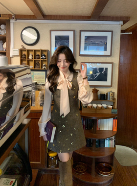 Even一雯【人间碎星】韩系高智法式秋冬精致千金感无袖叠搭连衣裙