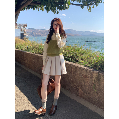 卡其半身裙精致百褶短裙