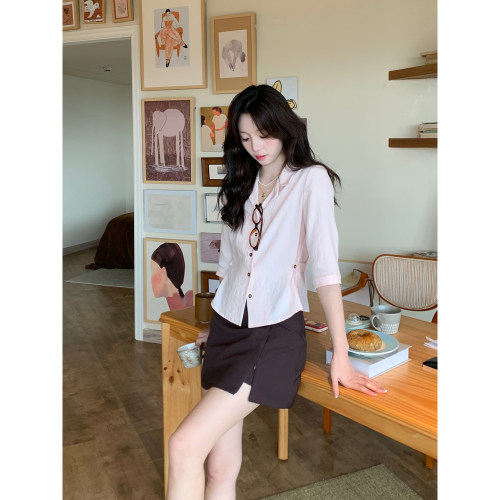 Even一雯【高智office】韩系高智感半袖显瘦POLO领气质修身衬衫