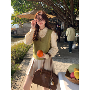 休闲百搭上衣 韩系高智感通勤撞色假两件短款 Even一雯 苔色旋律