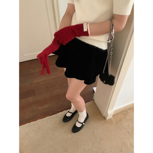 韩系高智秋冬加绒百搭复古精致丝绒半身裙裤 Even一雯 复古丝绒
