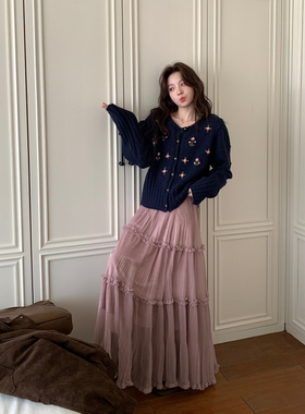 Even一雯【蜜糖白桃】韩系高智感秋冬好看百搭精致藕粉色半身裙