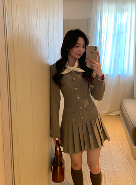 Even一雯【青春物语】韩系高智秋冬复古气质精致千金感收腰连衣裙