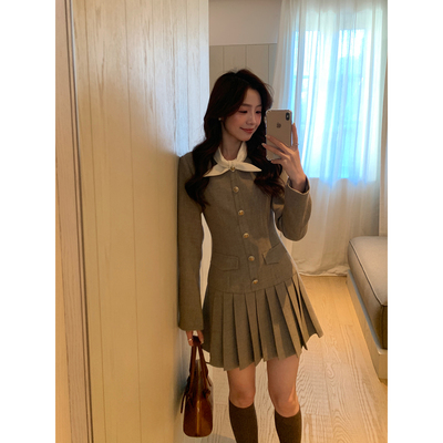 Even一雯【青春物语】韩系高智秋冬复古气质精致千金感收腰连衣裙