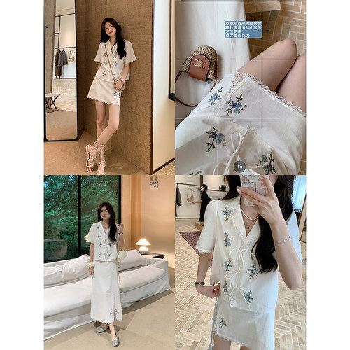 韩系高智感法式气质花朵刺绣套装