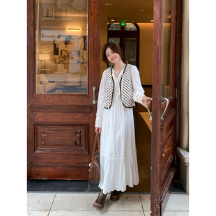 日常叠搭绑带斜纹银丝马甲 韩系高智感法式 Even一雯 焦糖涟漪