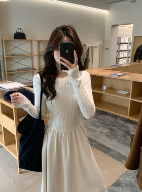 Even一雯【拉夫美学】韩系高智感修身百搭显瘦简约圆领长袖连衣裙