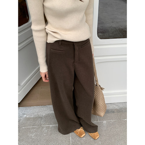 Even一雯【秋冬胶囊】韩系高智感加厚款秋冬呢子百搭阔腿休闲长裤