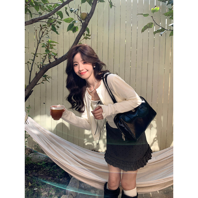 Even一雯【纯白茉莉】韩系高智气质法式甜美开衫+吊带两件套套装