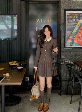 Even一雯【凛冬恋歌】韩系高智感假两件连衣裙女秋冬收腰百褶裙