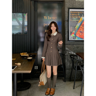 Even一雯 韩系高智感假两件连衣裙女秋冬收腰百褶裙 凛冬恋歌